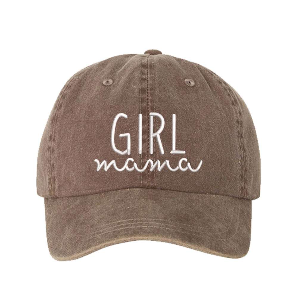 Chocolate Washed Baseball hat embroidered with Girl Mama in the front - DSY Lifestyle