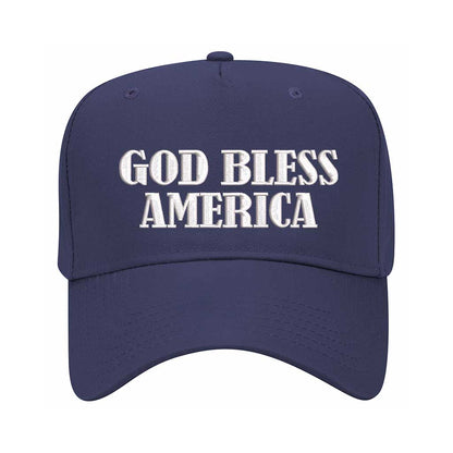 Navy Blue God Bless America 5-panel embroidered baseball hat with patriotic message on a structured cap – DSY Lifestyle