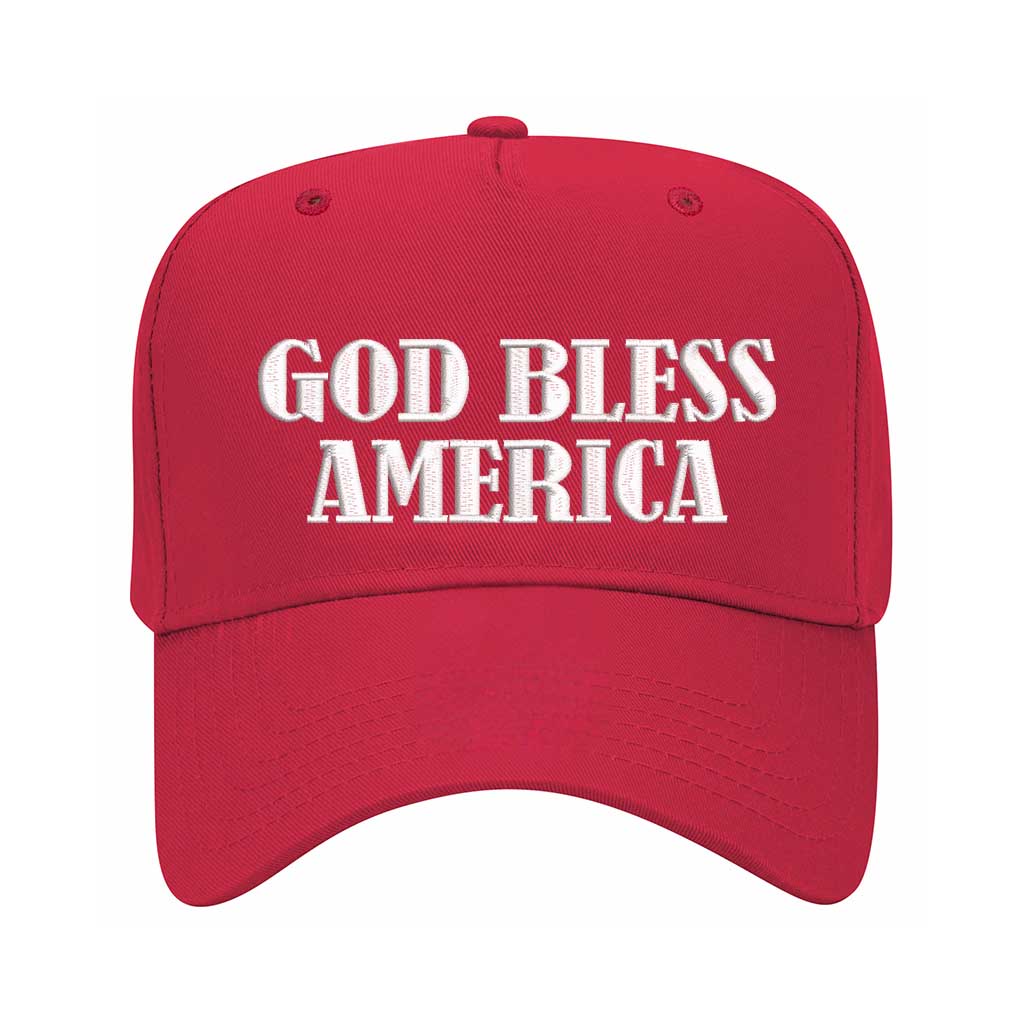 Red God Bless America 5-panel embroidered baseball hat with patriotic message on a structured cap – DSY Lifestyle
