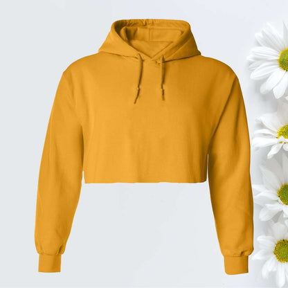 Gold unisex oversized cropped hoodie with a raw edge - DSY Lifestyle