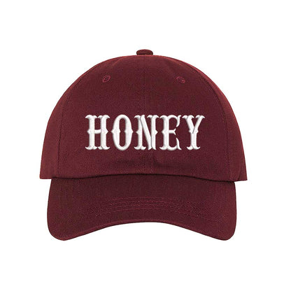 Burgundy Honey embroidered baseball hat with cute and stylish lettering, perfect for casual outfits and everyday wear – DSY Lifestyle