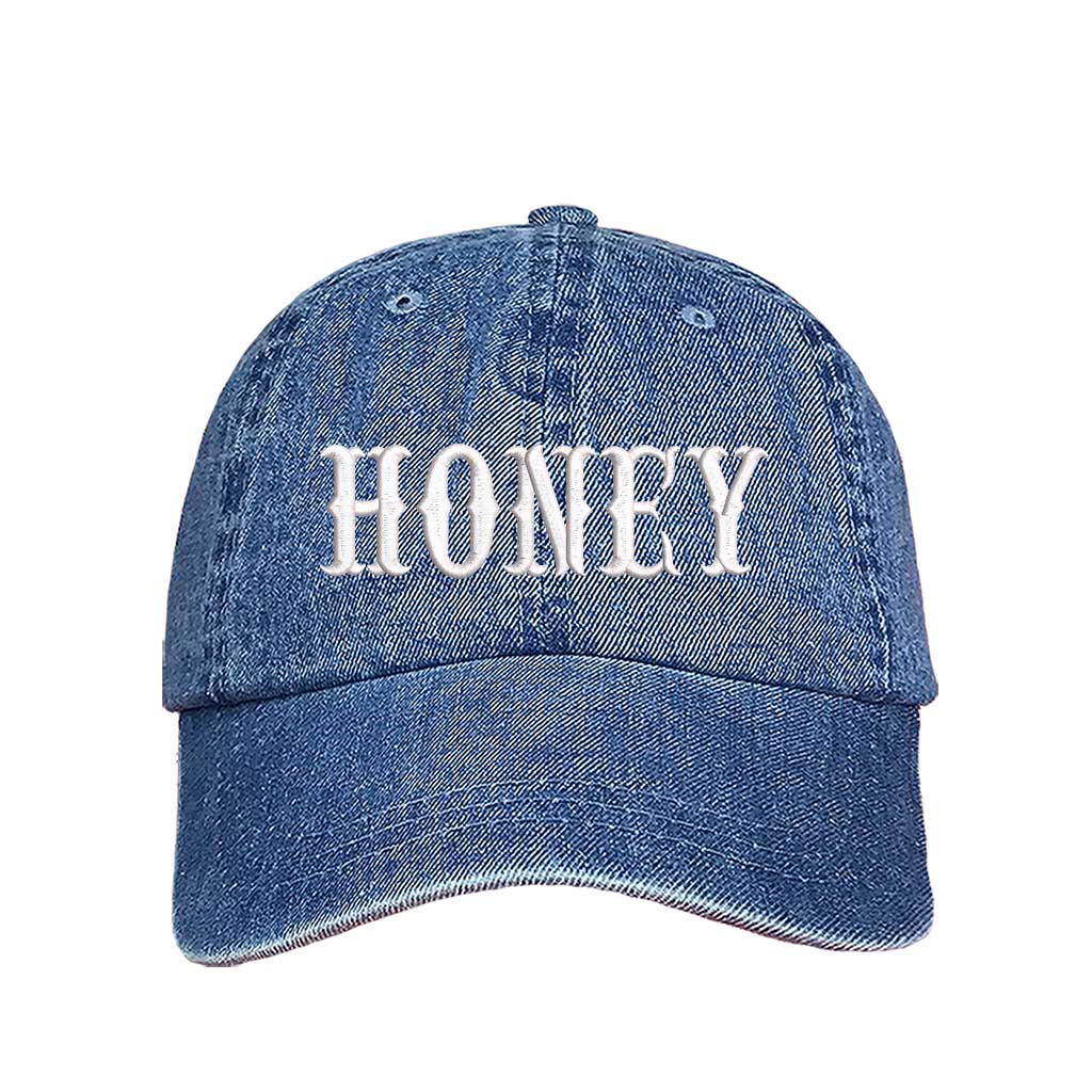 Light Denim Honey embroidered baseball hat with cute and stylish lettering, perfect for casual outfits and everyday wear – DSY Lifestyle