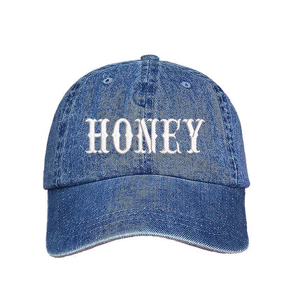 Light Denim Honey embroidered baseball hat with cute and stylish lettering, perfect for casual outfits and everyday wear – DSY Lifestyle