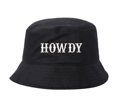 Black bucket hat with the word howdy embroidered on it-DSY Lifestyle