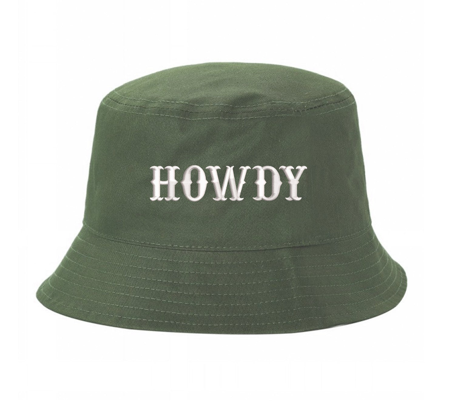 Olive bucket hat with the word howdy embroidered on it-DSY Lifestyle