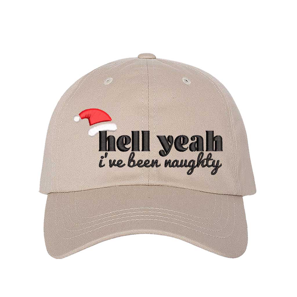 Stone Hell Yeah I’ve Been Naughty Embroidered Baseball Hat featuring bold statement embroidery, curved brim, and adjustable hook and loop closure – DSY Lifestyle