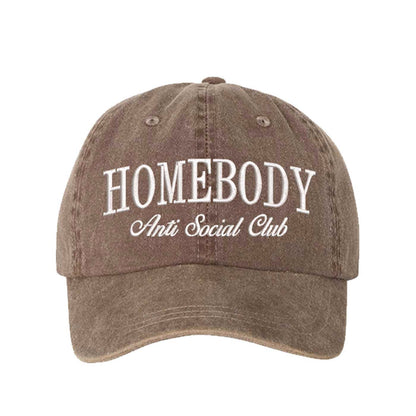 Chocolate BrownHomebody Anti-Social Club Washed Statement Baseball Hat – a washed, relaxed-fit statement cap designed for everyday comfort and real-life moods. Trendy, adjustable, and effortlessly stylish. - DSY Lifestyle