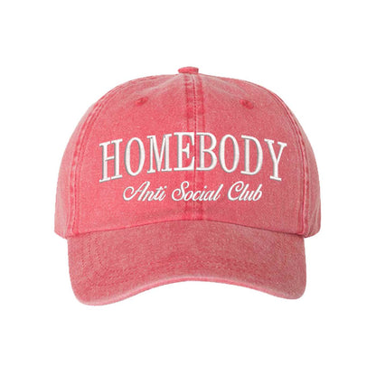 Red Homebody Anti-Social Club Washed Statement Baseball Hat – a washed, relaxed-fit statement cap designed for everyday comfort and real-life moods. Trendy, adjustable, and effortlessly stylish. - DSY Lifestyle