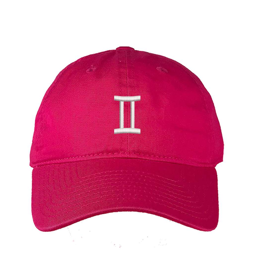 Hot Pink baseball hat embroidered with a gemini sign on it- DSY Lifestyle
