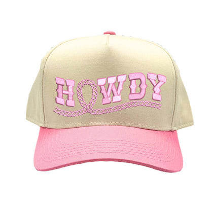 Natural Light Pink Howdy Rope Two-Tone 5-Panel Baseball Hat with embroidered rope-style lettering, a structured fit, and an adjustable hook-and-loop closure—DSY Lifestyle