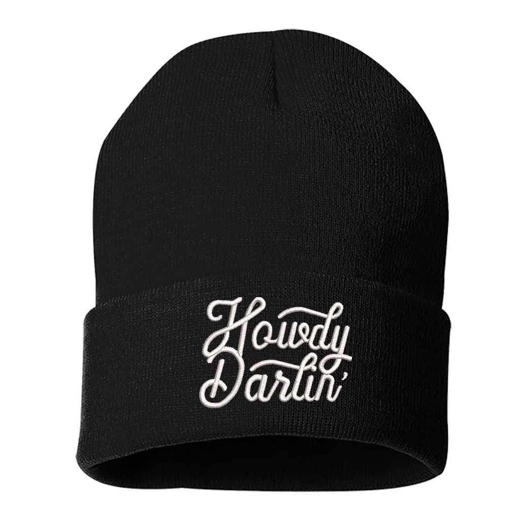 Black beanie embroidered with the phrase howdy darlin-DSY Lifestyle