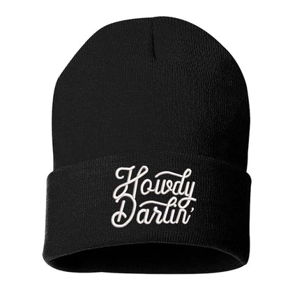 Black beanie embroidered with the phrase howdy darlin-DSY Lifestyle