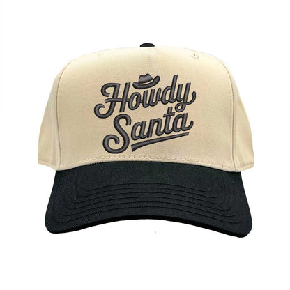 Natural Black Howdy Santa Cowboy Two Tone 5 Panel Embroidered Baseball Hat with festive western embroidery and adjustable snapback fit – DSY Lifestyle