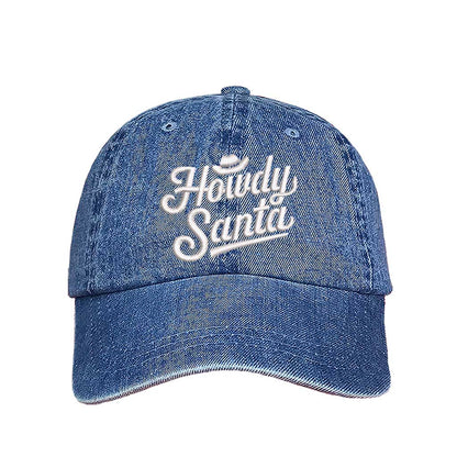 Light Denim Howdy Santa Cowboy Embroidered Baseball Hat featuring festive holiday embroidery, adjustable closure, and breathable cotton comfort – DSY Lifestyle