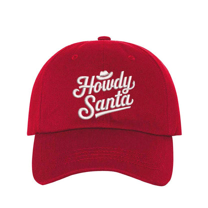 Red Howdy Santa Cowboy Embroidered Baseball Hat featuring festive holiday embroidery, adjustable closure, and breathable cotton comfort – DSY Lifestyle