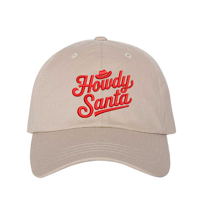 Stone Howdy Santa Cowboy Embroidered Baseball Hat featuring festive holiday embroidery, adjustable closure, and breathable cotton comfort – DSY Lifestyle