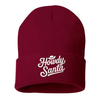 Burgundy Howdy Santa Embroidered Beanie Cap featuring festive southern-style embroidery on a cozy knit design – DSY Lifestyle