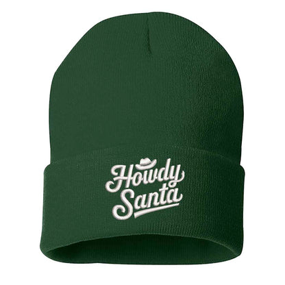 Forest Green Howdy Santa Embroidered Beanie Cap featuring festive southern-style embroidery on a cozy knit design – DSY Lifestyle