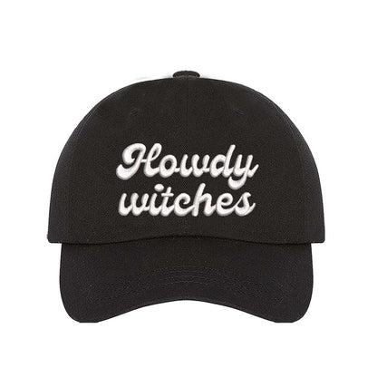 Black Howdy Witches Embroidered Baseball Hat featuring premium embroidery and adjustable hook and loop closure, perfect for Halloween and fall outfits - DSY Lifestyle