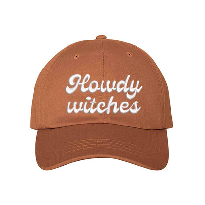 Texas Orange Howdy Witches Embroidered Baseball Hat featuring premium embroidery and adjustable hook and loop closure, perfect for Halloween and fall outfits - DSY Lifestyle