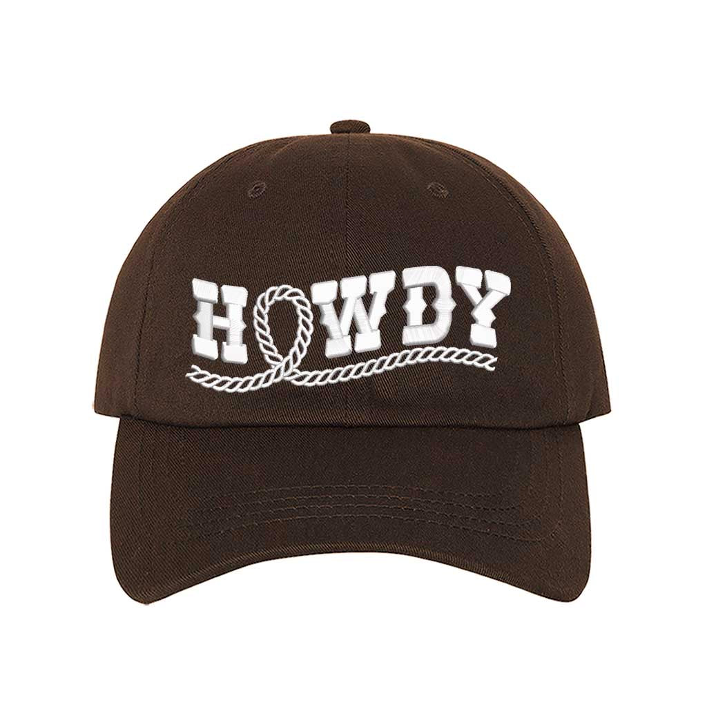 Brown Western-style &quot;Howdy With Rope&quot; Embroidered Baseball Hat with detailed stitching, curved brim, and adjustable hook and loop closure for a perfect fit – DSY Lifestyle