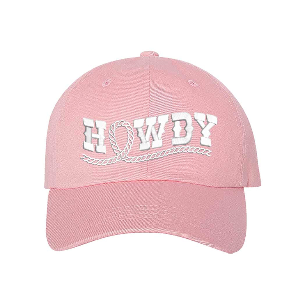 Light Pink Western-style &quot;Howdy With Rope&quot; Embroidered Baseball Hat with detailed stitching, curved brim, and adjustable hook and loop closure for a perfect fit – DSY Lifestyle
