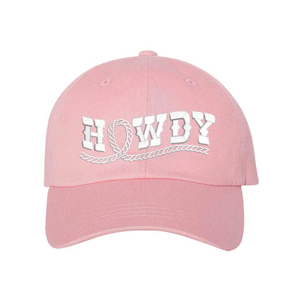 Light Pink Western-style &quot;Howdy With Rope&quot; Embroidered Baseball Hat with detailed stitching, curved brim, and adjustable hook and loop closure for a perfect fit – DSY Lifestyle