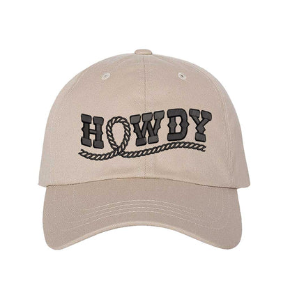 Stone Western-style &quot;Howdy With Rope&quot; Embroidered Baseball Hat with detailed stitching, curved brim, and adjustable hook and loop closure for a perfect fit – DSY Lifestyle