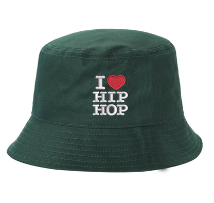 Forest Green bucket hat embroidered with the phrase i love hip hop- DSY Lifestyle
