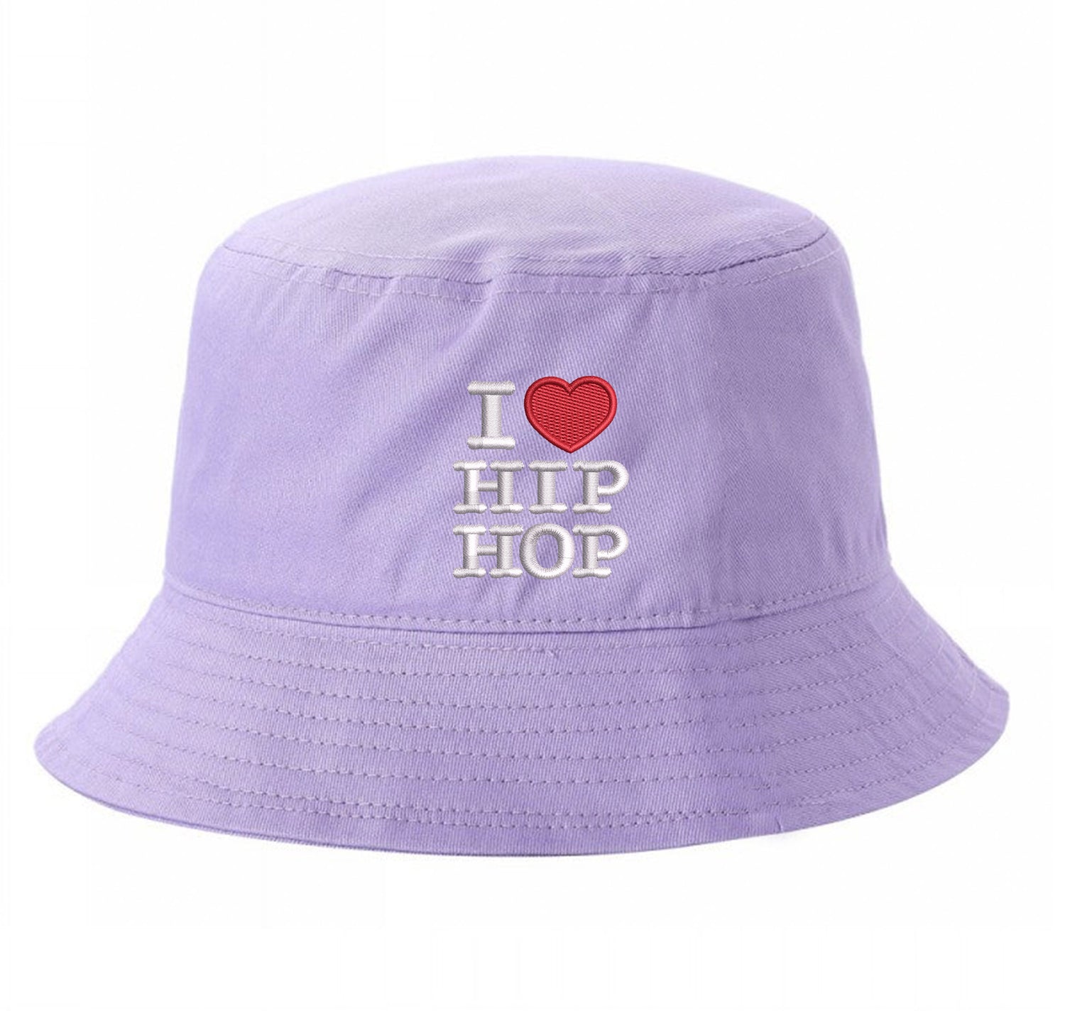 Lilac bucket hat embroidered with the phrase i love hip hop- DSY Lifestyle