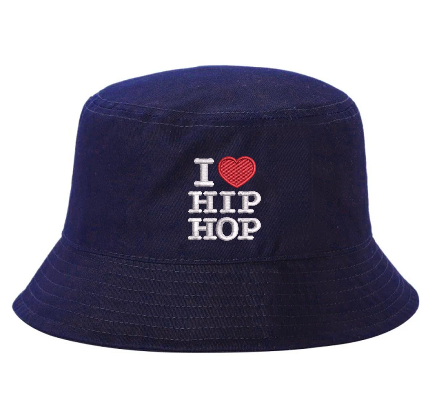 Navy Blue bucket hat embroidered with the phrase i love hip hop- DSY Lifestyle