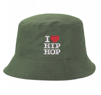 Olive bucket hat embroidered with the phrase i love hip hop- DSY Lifestyle