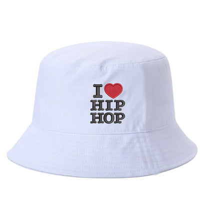 White bucket hat embroidered with the phrase i love hip hop- DSY Lifestyle