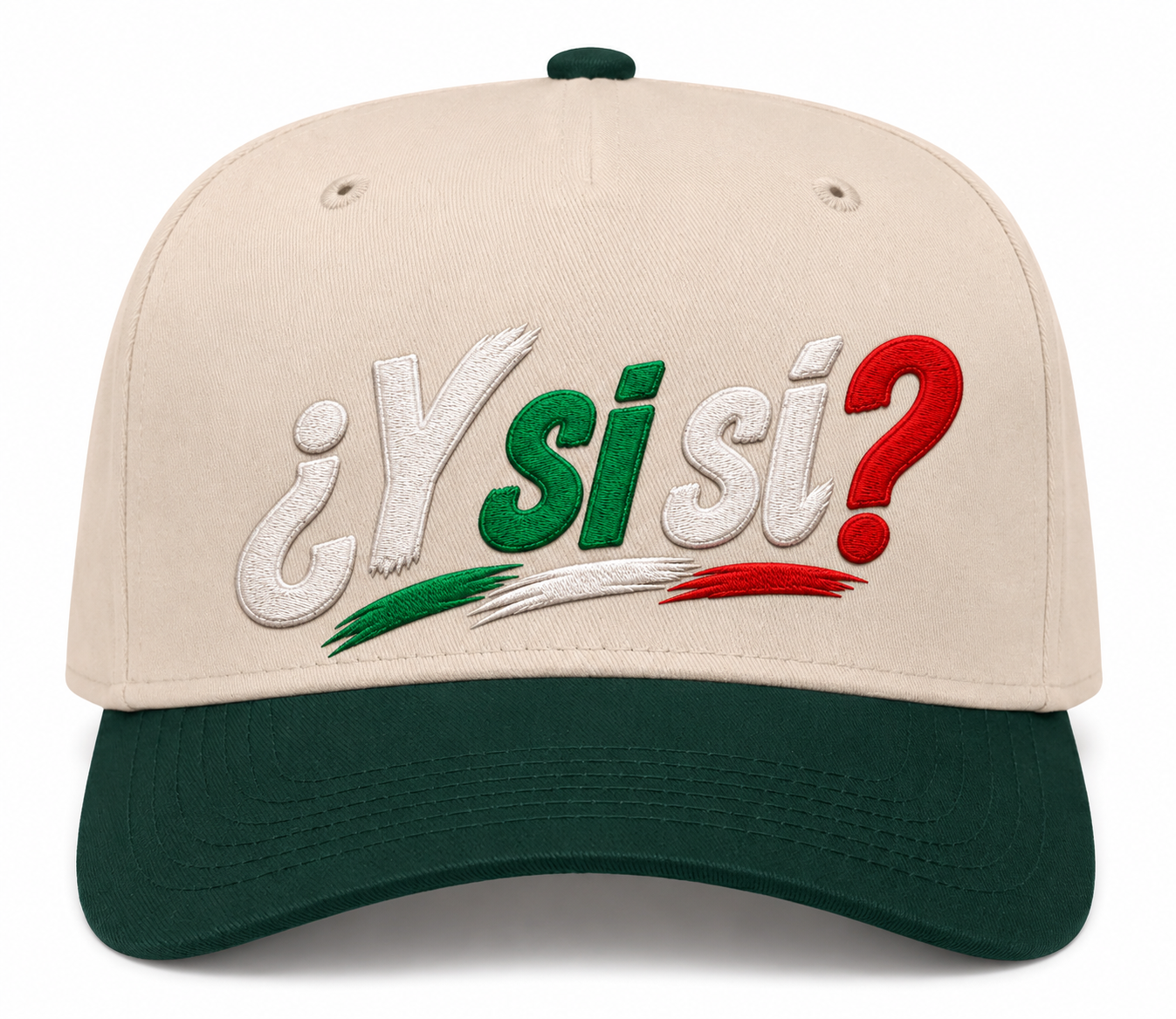¿Y Si Sí? Two-Tone Embroidered Mexico Hat – Mexican Flag Tricolor Baseball Cap | Fútbol Game Day Statement Hat for Women