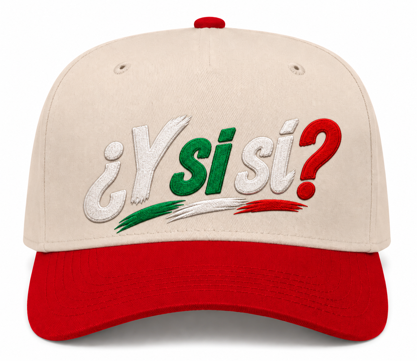 ¿Y Si Sí? Two-Tone Embroidered Mexico Hat – Mexican Flag Tricolor Baseball Cap | Fútbol Game Day Statement Hat for Women