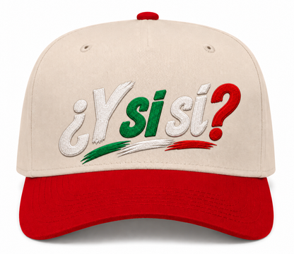 ¿Y Si Sí? Two-Tone Embroidered Mexico Hat – Mexican Flag Tricolor Baseball Cap | Fútbol Game Day Statement Hat for Women