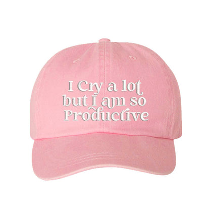 Pink I Cry A Lot But I Am So Productive Washed Statement Baseball Hat – a washed, relaxed-fit statement cap designed for everyday comfort and real-life moods. Trendy, adjustable, and effortlessly stylish. - DSY Lifestyle