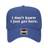 Royal blue solid 5 panel baseball hat embroidered with the phrase i don&