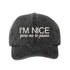 Washed Black baseball hat embroidered with the phrase I&