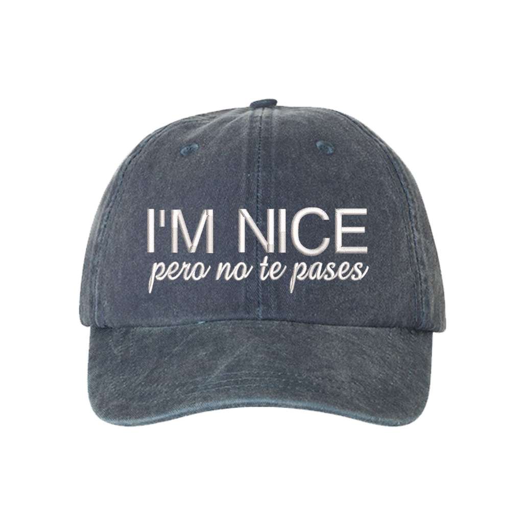 Washed Navy Blue  baseball hat embroidered with the phrase I&