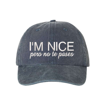 Washed Navy Blue  baseball hat embroidered with the phrase I&