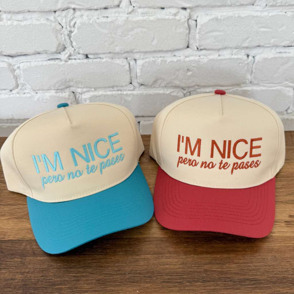 Two hats with text &