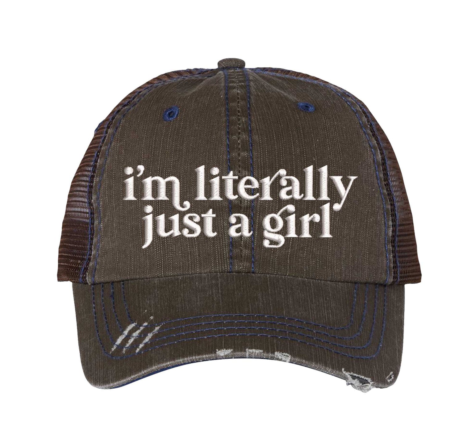 I’m Literally Just A Girl Distressed Trucker Hat - Premium Vintage Sarcastic Gift Cap