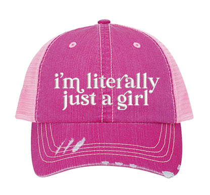 I’m Literally Just A Girl Distressed Trucker Hat - Premium Vintage Sarcastic Gift Cap