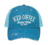 Aqua Iced Coffee Social Club Est. 2024 Distressed Trucker Hat. This premium vintage-style cap is the perfect gift for the unapologetically bold, featuring a breathable mesh back and custom embroidery. - DSY Lifestyle