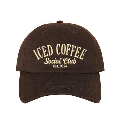 Brown cap with embroidered with ICED COFFEE Social Club Est. 2024 - DSY lifestyle