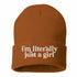 Texas Orange I’m Literally Just a Girl embroidered knit beanie with foldover cuff and soft cozy material – DSY Lifestyle