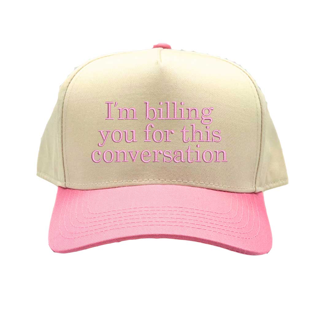 Beige and pink cap with text &