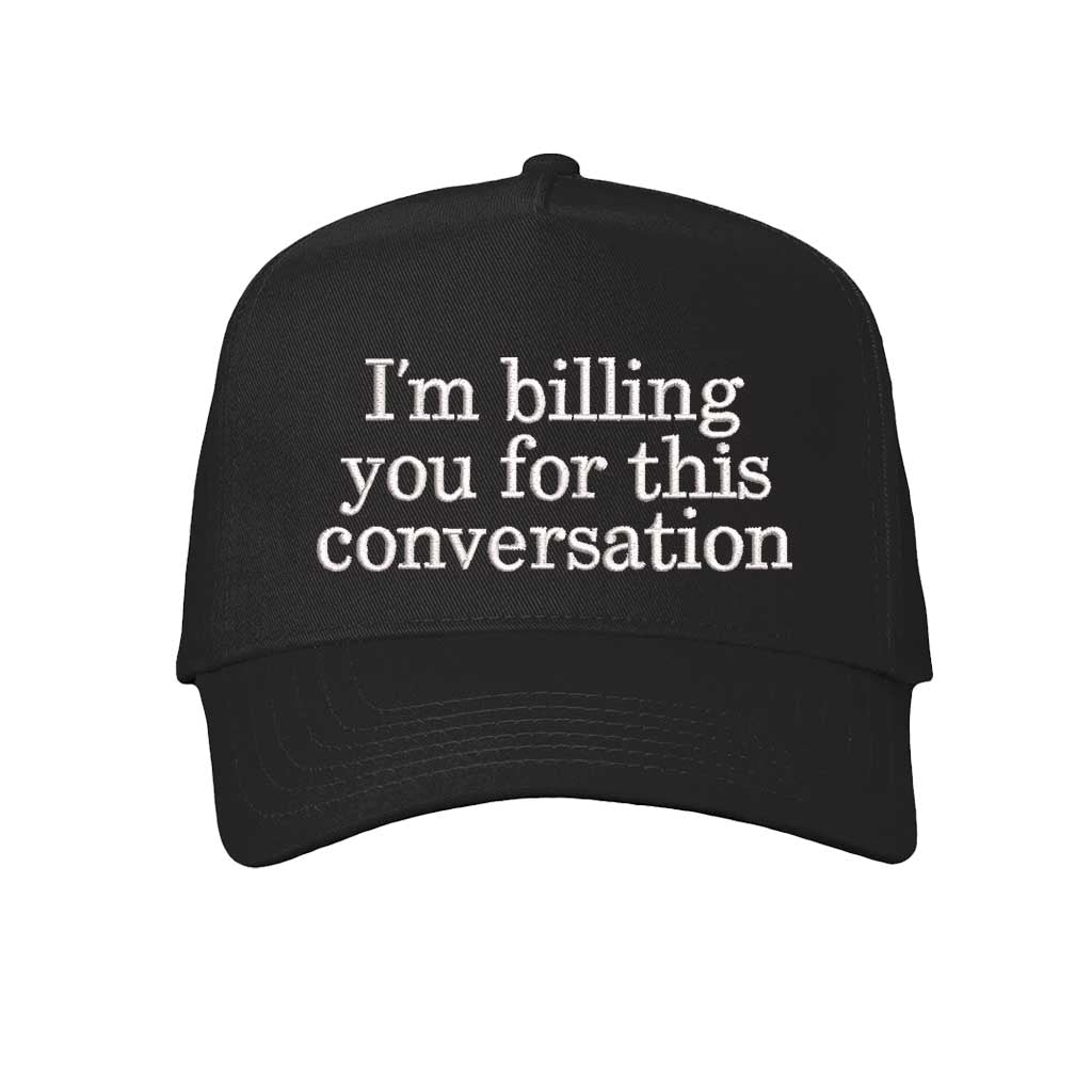 Black cap with white text &