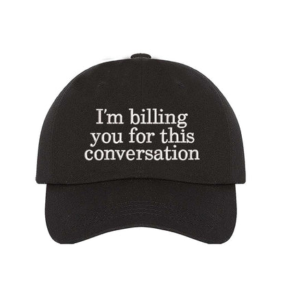 Black cap with white text &